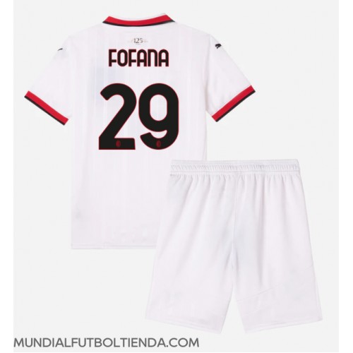 Camiseta AC Milan Youssouf Fofana #29 Segunda Equipación Replica 2024-25 para niños mangas cortas (+ Pantalones cortos)